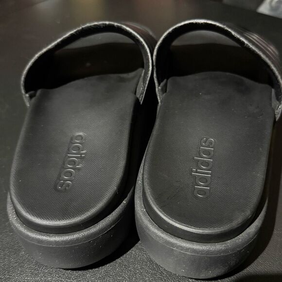 Adidas Adilette Platform Slides Black 3-Stripes Women’s 8 - Picture 5 of 7